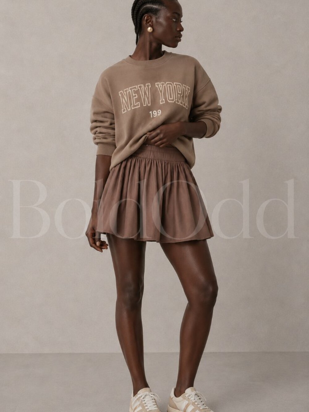 Garage Brown Satin-Look Flared Skater Mini Skirt – P/S